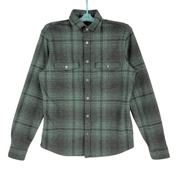 Express Men's Stretch Green Grey Plaid Button-Up Shirt Size XS Long Sleeve NWOT - Picture 1 of 10